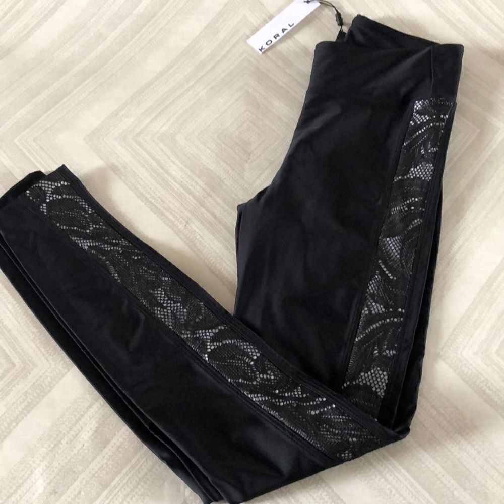 Koral Black Leggings with Lace-like Side Stripes